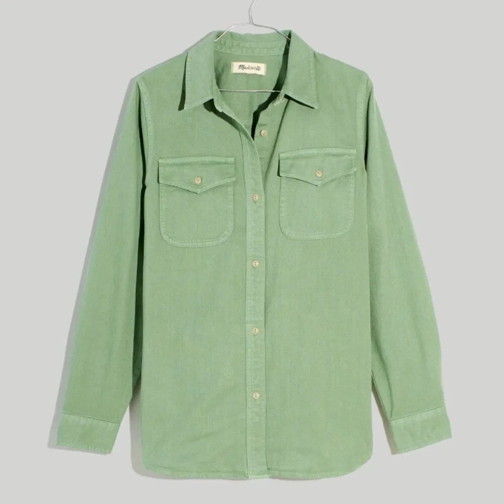 Madewell Size 2X Plus Garment-Dyed Twill Shirt Jacket Shacket Button Down Green - Picture 12 of 12
